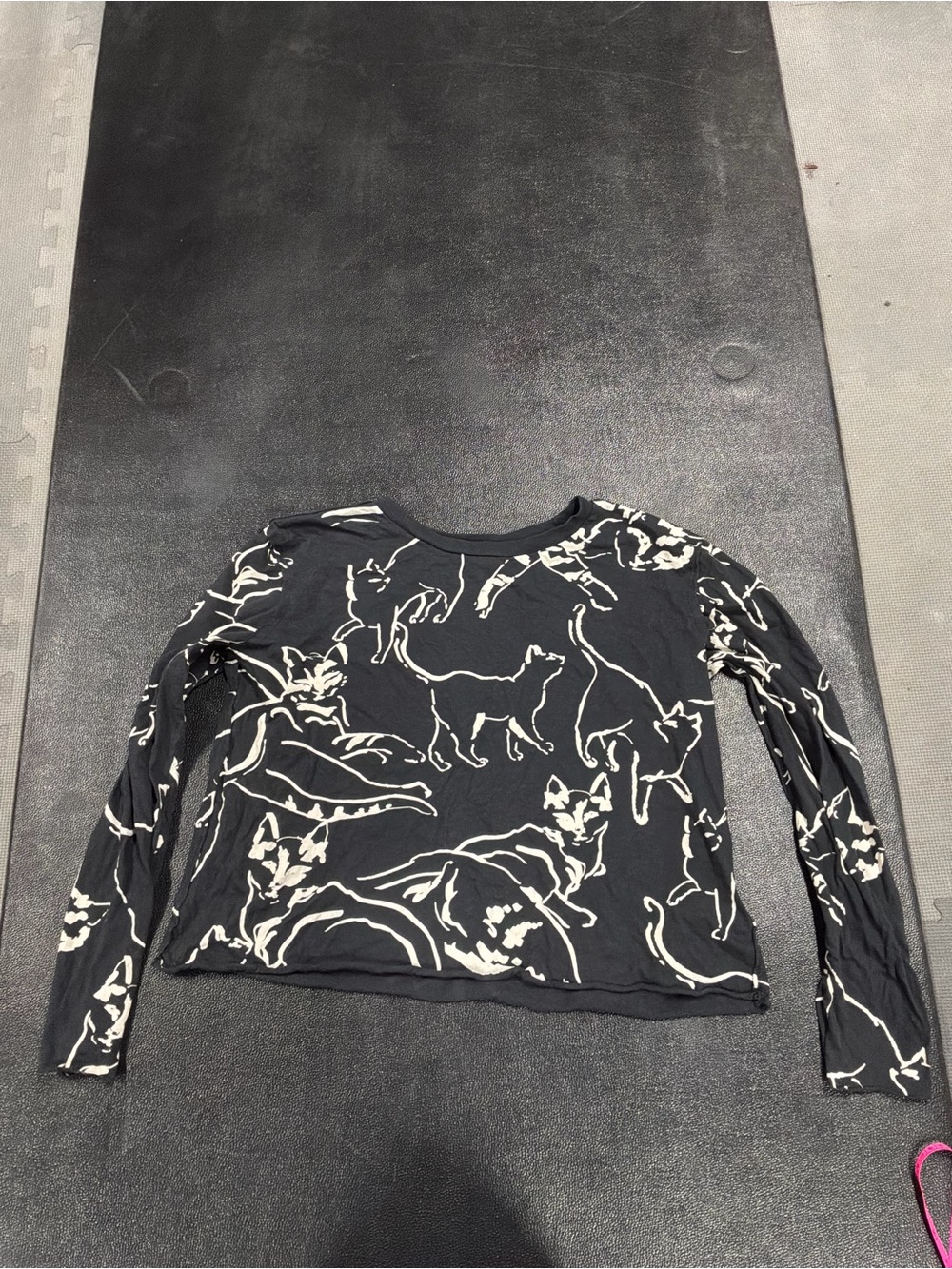 Maeve Black Long-Sleeve Tee with White Cat Outline Print